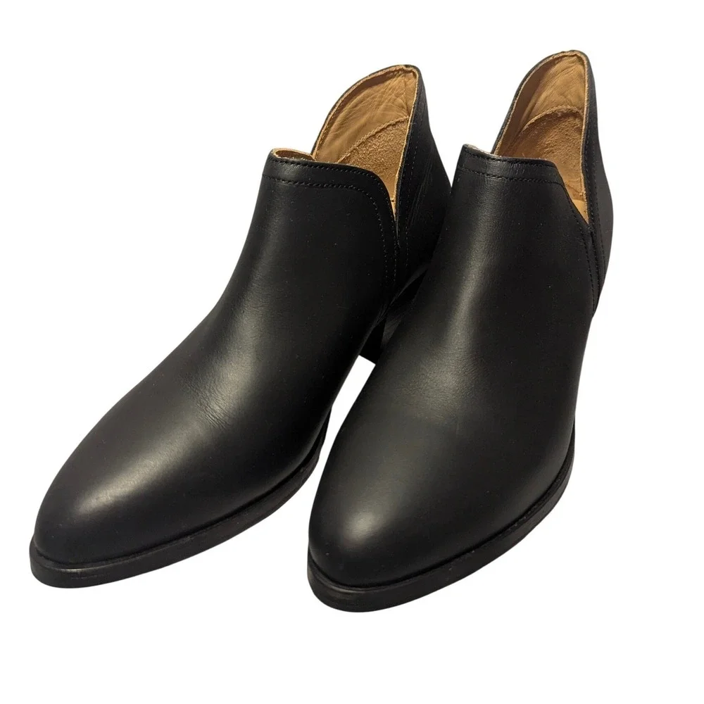 Nisolo Dari Bootie Women 9‎ Black Leather Ankle Boot Side Cutout Block Heel NEW
